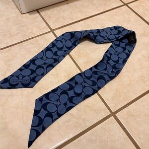 Coach Blue Signature Silk Hair scarf/Skinny Scarf